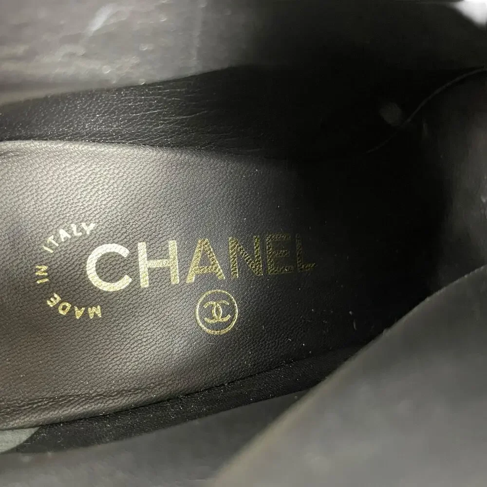 Chanel CC Logo Cap Toe Lamb Leather Heel Ankle Boots Black Size 38